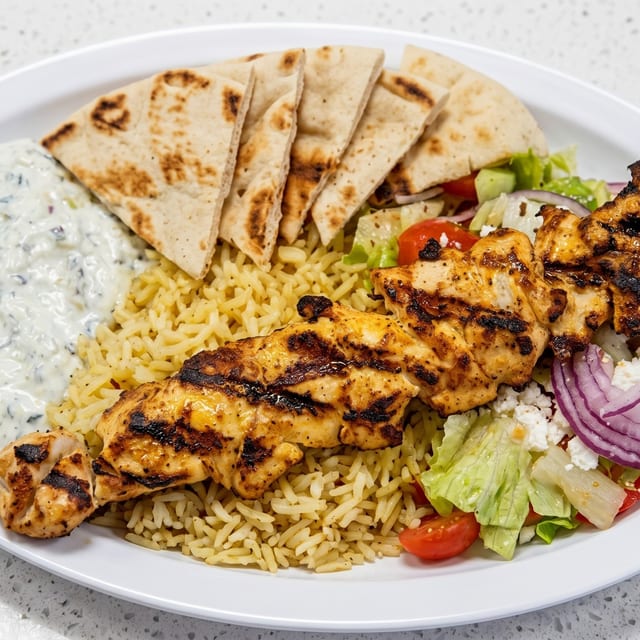 Chicken Souvlaki Plate.