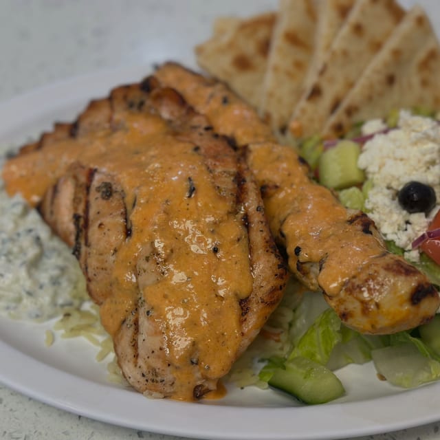 Chicken & Salmon Combo Plate.