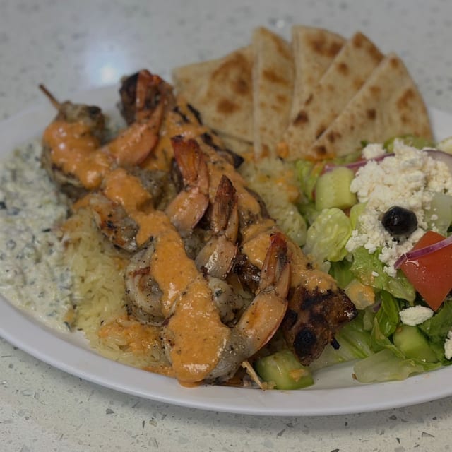 Lamb & Shrimp Combo Plate.